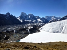 ::halfway up, looking down on the town of Gokyo::